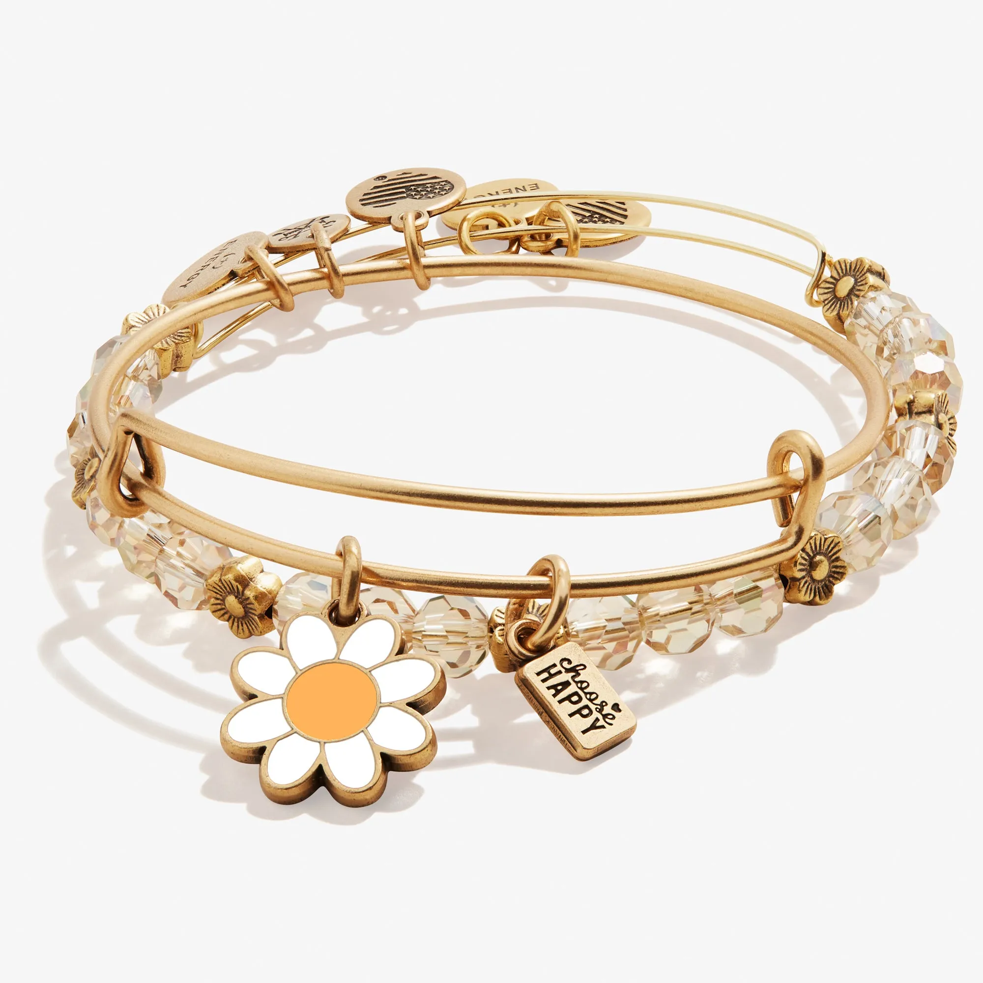 'Choose Happy' Daisy Charm Bangles, Set of 2 sold by Alex and Ani