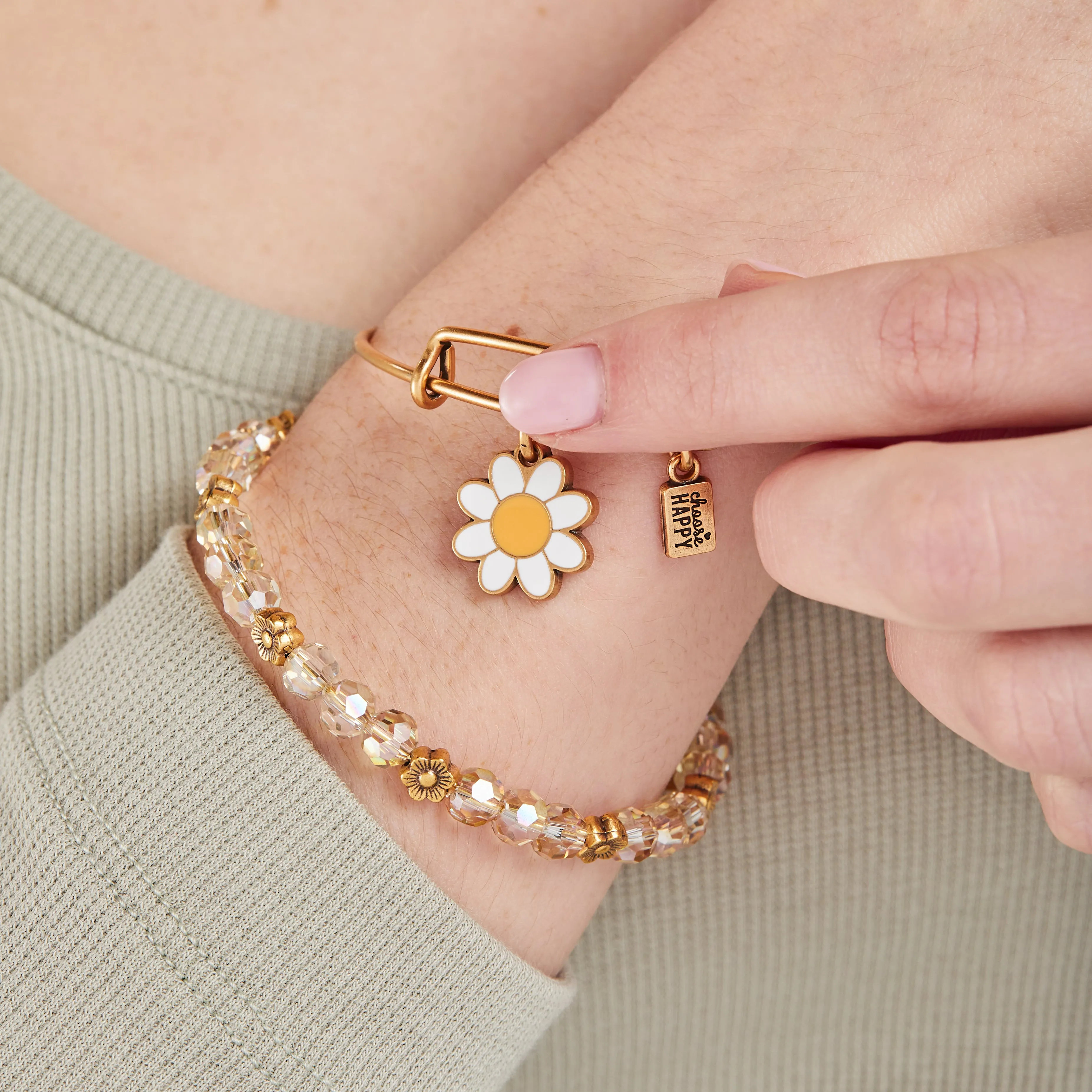'Choose Happy' Daisy Charm Bangles, Set of 2 sold by Alex and Ani product image thumbnail 3