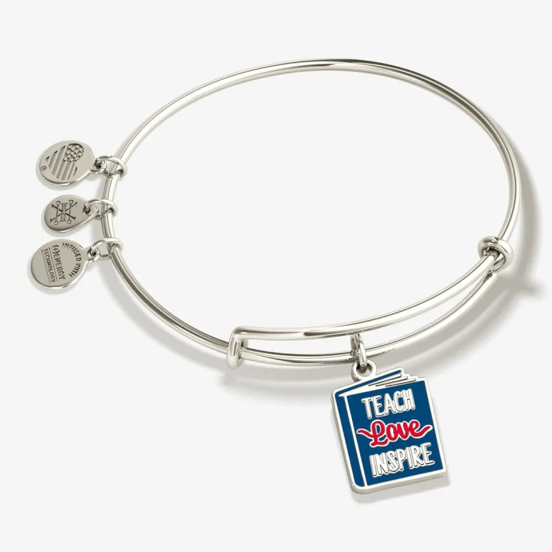 'Teach, Love, Inspire' Book Charm Bangle Bracelet made by Alex and Ani