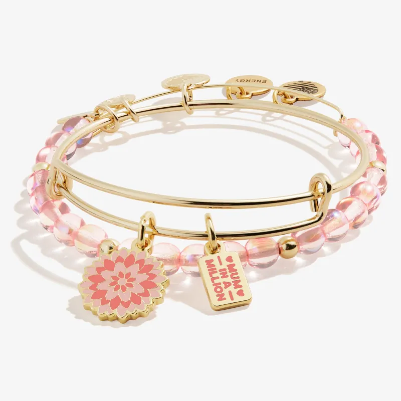 'Mum in a Million' Pink Flower Duo Charm Bangle, Set of 2 sold by Alex and Ani