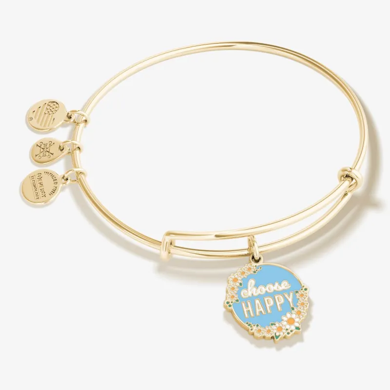 'Choose Happy' Daisy Flower Charm Bangle sold by Alex and Ani