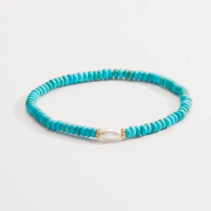 Turquoise Stone and Pearl Stretch Bracelet sold by Alex and Ani