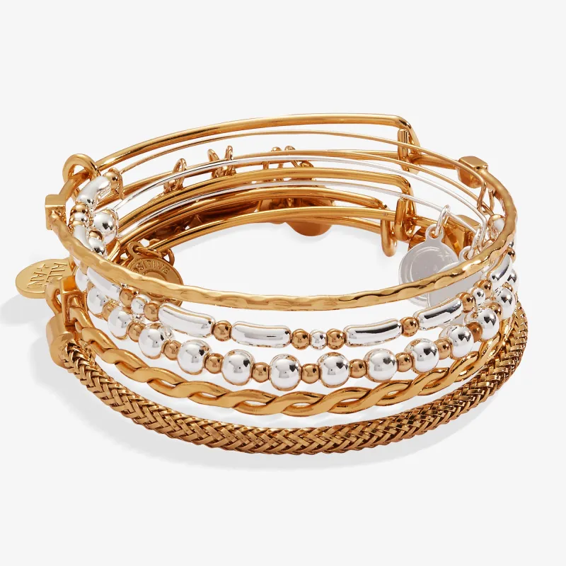 Set of 5 Two-Tone Textured Bangles sold by Alex and Ani