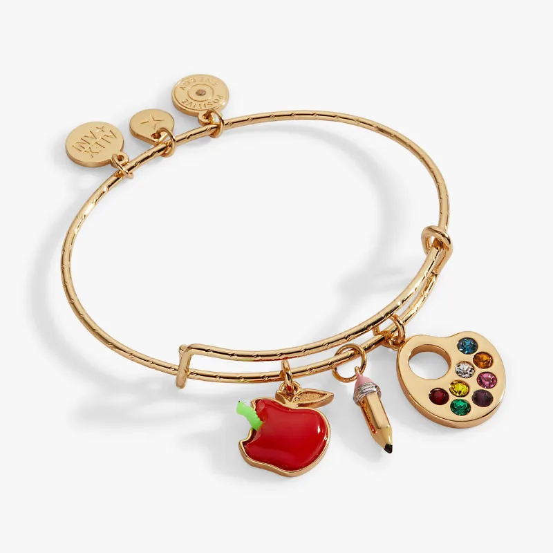 'Teacher’s Pet' Multi Charm Textured Bangle made by Alex and Ani