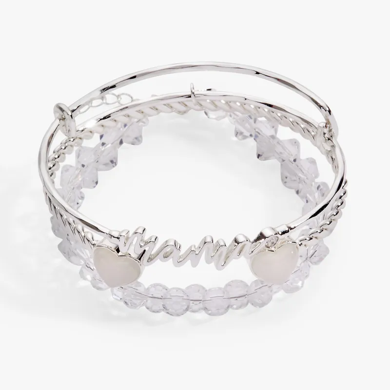 Mama' Silver Beaded Bangle Set of 3 sold by Alex and Ani