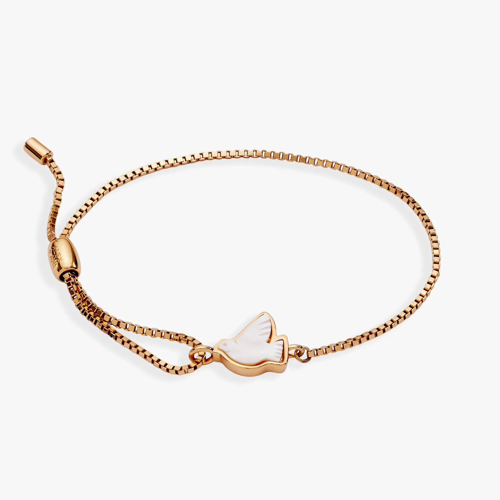 Dove 'Peace' Mother of Pearl Pull Chain Bracelet sold by Alex and Ani