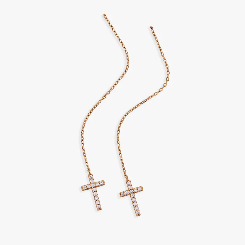 Cross Delicate Pave Crystal Threader Earrings sold by Alex and Ani