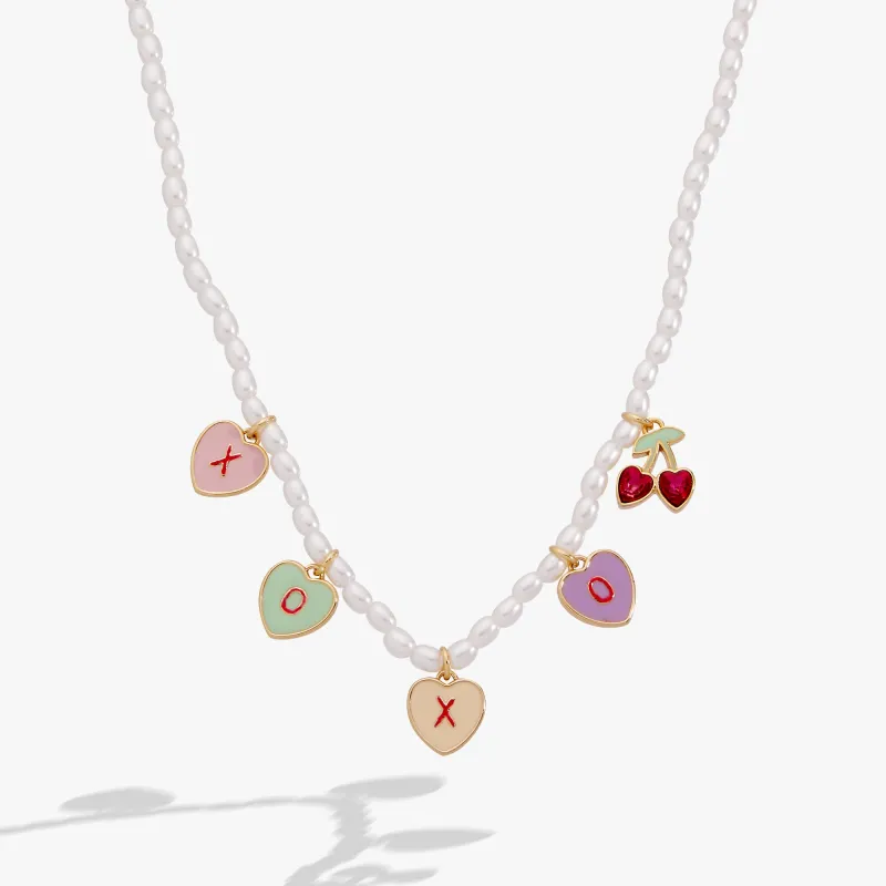 Sweethearts® ‘XOXO’ Heart Charm Pearl Beaded Necklace sold by Alex and Ani