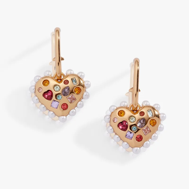 Puffy Heart Gemstone And Pearl Charm Hoop Earrings sold by Alex and Ani
