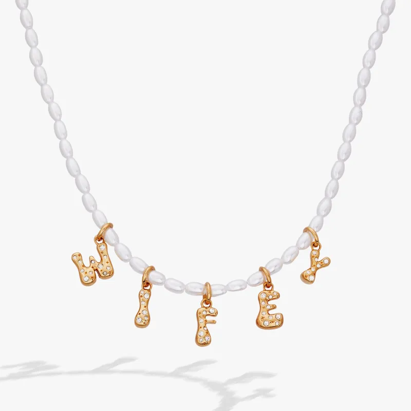 'Wifey' Bubble And Beaded Pearl Necklace made by Alex and Ani