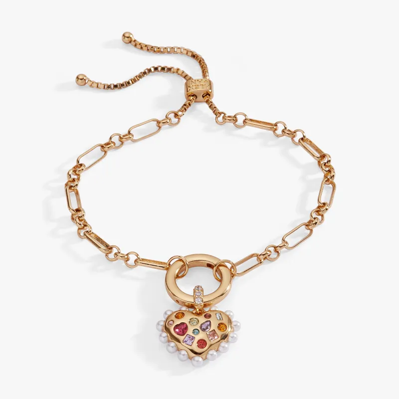 Puffy Heart Gemstone And Pearl Chain Bolo Bracelet sold by Alex and Ani