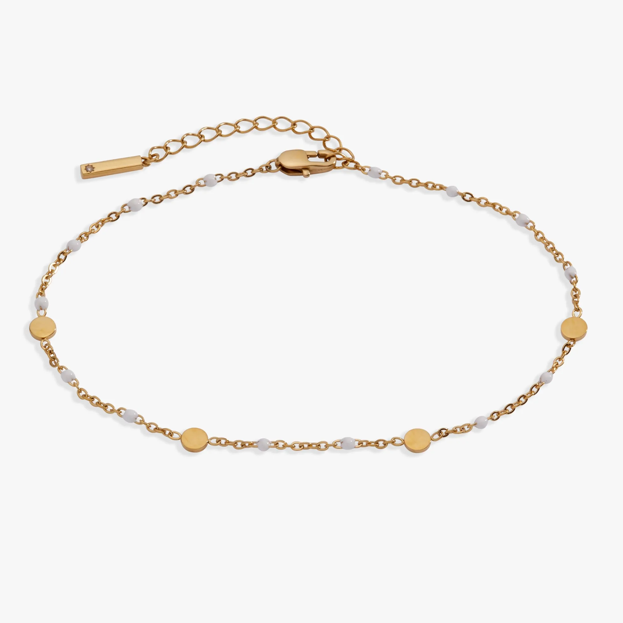 White Enameled Chain Coin Station Anklet sold by Alex and Ani