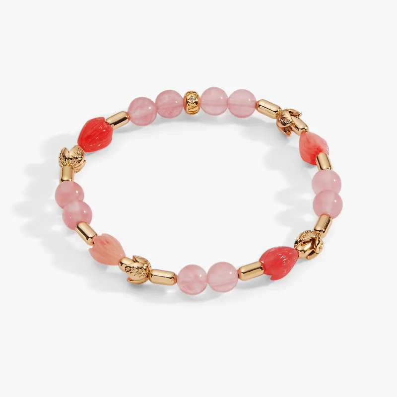 Tulip Cherry Quartz Stretch Bracelet made by Alex and Ani