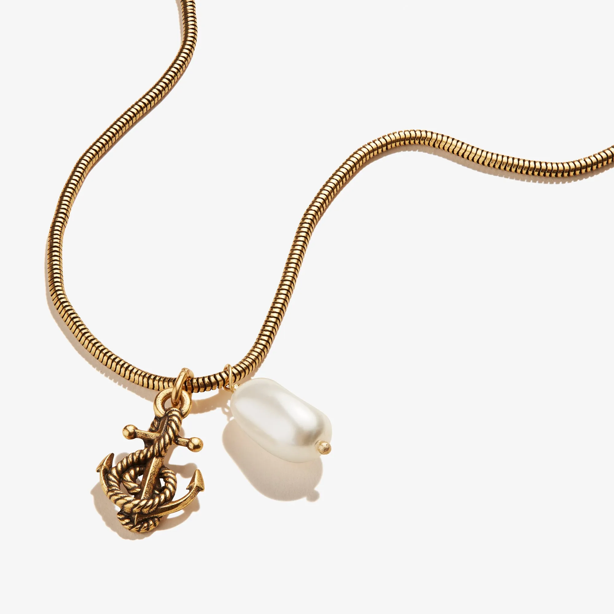 Pearl + Anchor Pendant Snake Chain Necklace sold by Alex and Ani