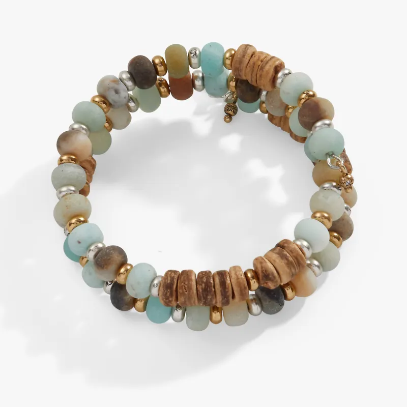 Amazonite + Wood Beaded Wrap Bracelet sold by Alex and Ani