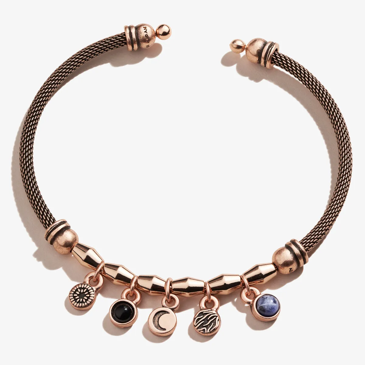 Crescent Moon + Gemstone Multi-Charm Mesh Cuff Bracelet sold by Alex and Ani