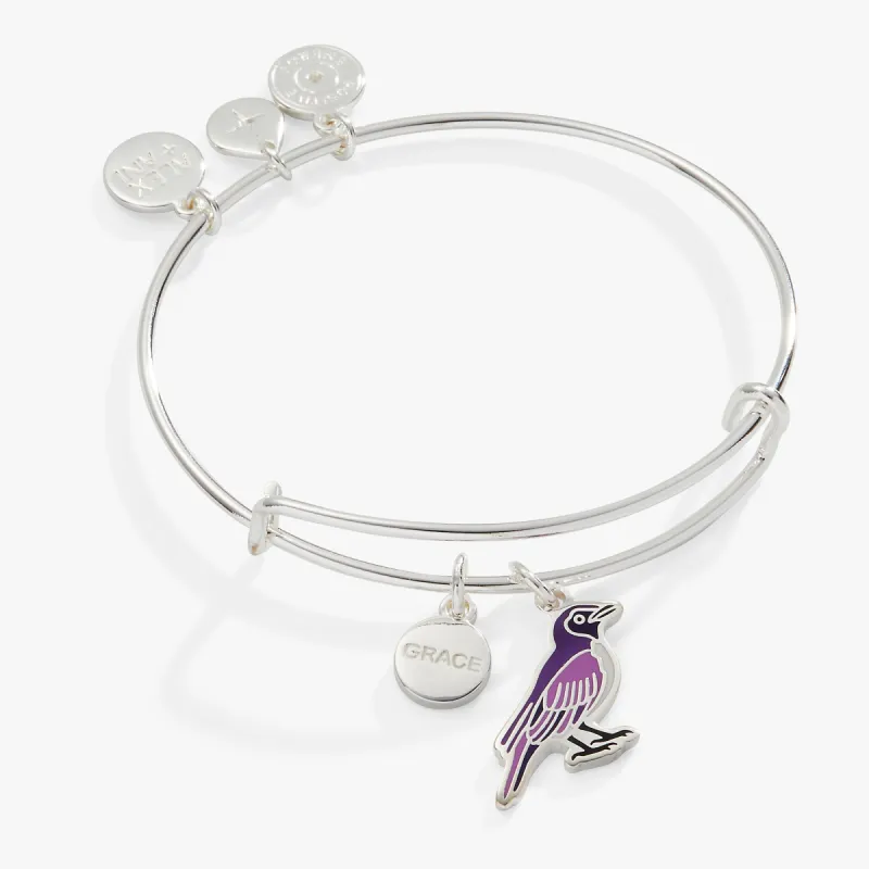 'Grace' Violet Backed Starling Charm Bangle sold by Alex and Ani