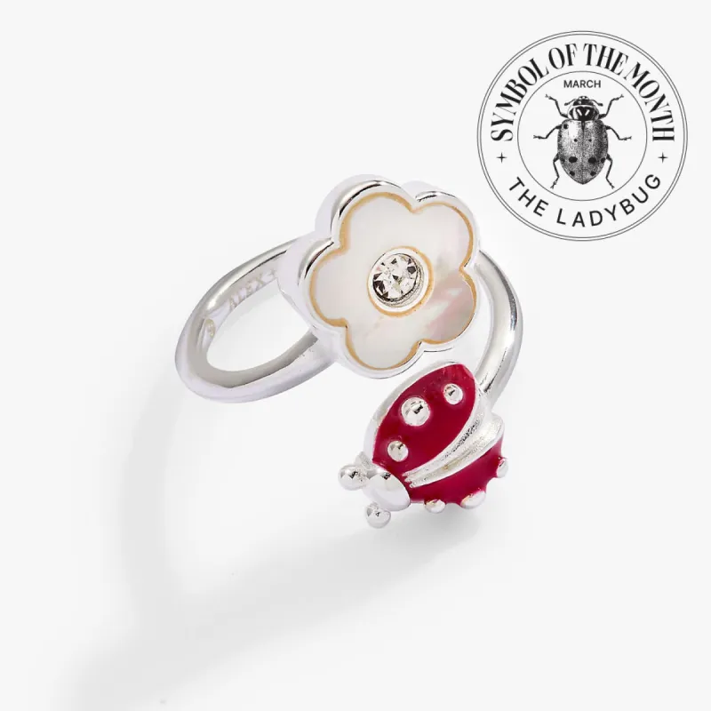 Ladybug and Mother of Pearl Flower Ring sold by Alex and Ani