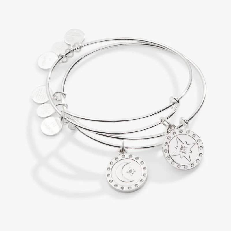 Pavé North Star + Moon Charm Bangle, Set of 2 sold by Alex and Ani