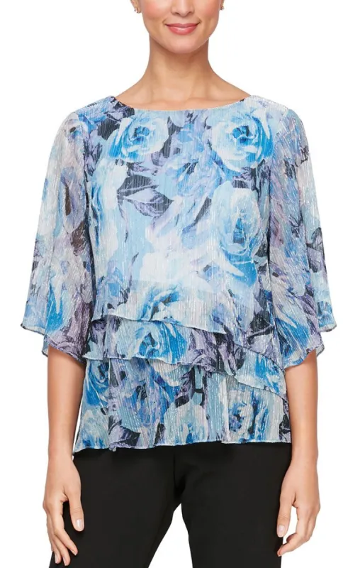 Regular - 3/4 Sleeve Printed Blouse with Tiered Hem sold by Alex Evenings