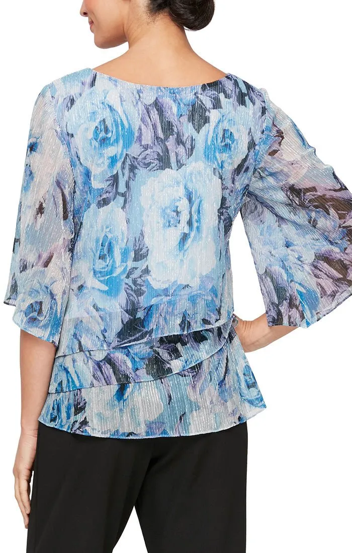 Regular - 3/4 Sleeve Printed Blouse with Tiered Hem sold by Alex Evenings product image thumbnail 2