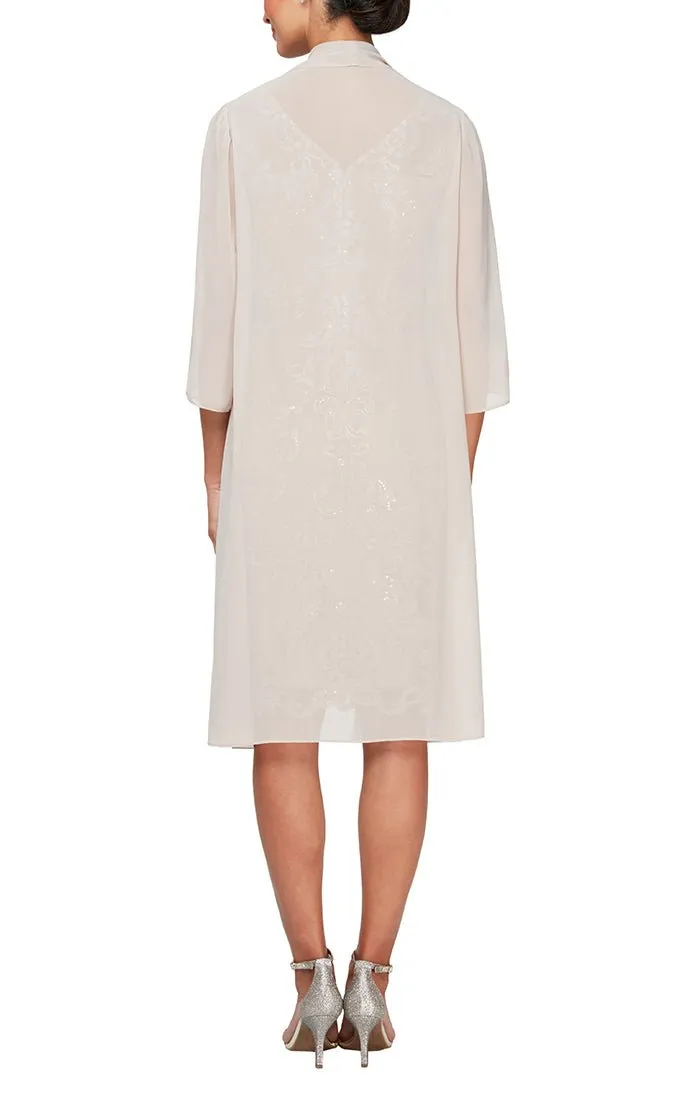 Regular - V-Neck Sheath Dress with Elongated Chiffon Jacket sold by Alex Evenings product image thumbnail 2
