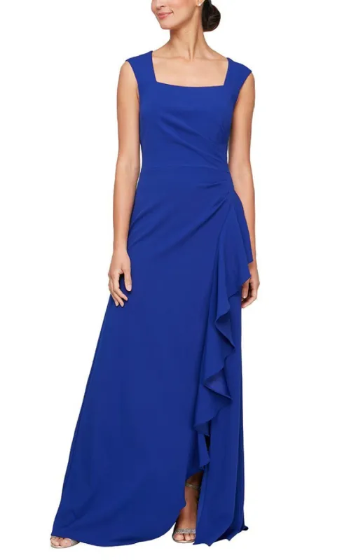 Long Square Neck Dress with Cascade Ruffle Detail sold by Alex Evenings