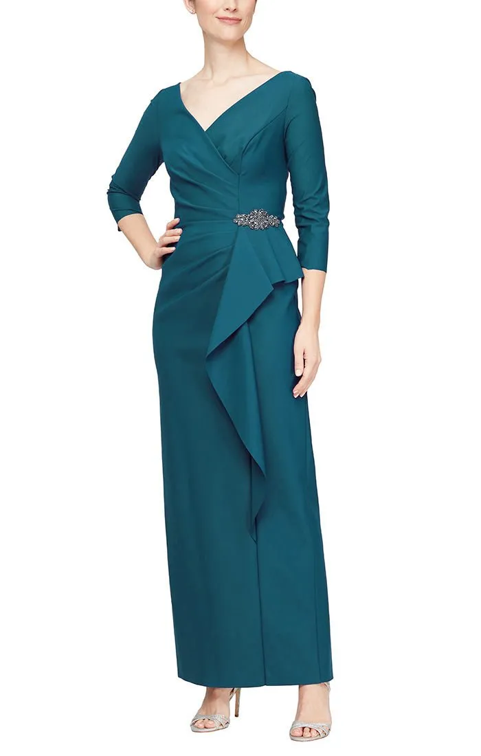 Regular - Sheath Compression Dress with Surplice Neckline & Cascade Ruffle Skirt sold by Alex Evenings