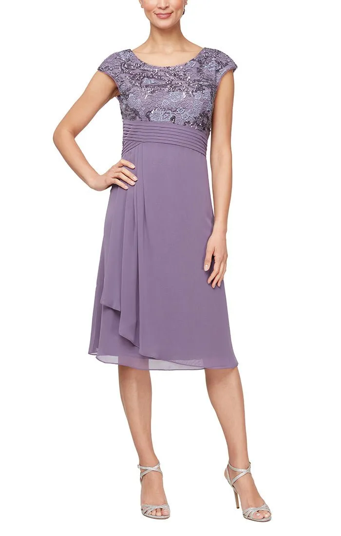 Regular - Short Embroidered A-Line Dress with Pleated Waist Detail sold by Alex Evenings