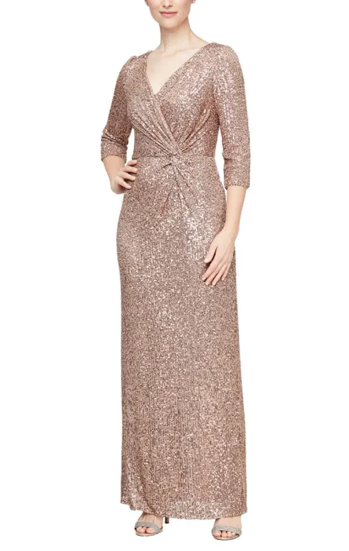 *Column Sequin Gown with Surplice Neckline and Knot Waist Detail sold by Alex Evenings