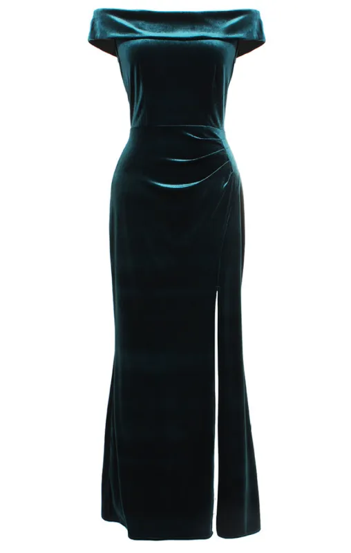Regular - Velvet Off the Shoulder Dress with Foldover Cuff Neckline and Front Slit sold by Alex Evenings