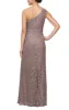 Regular - Long One Shoulder Lace Dress with Cascade Ruffle Detail sold by Alex Evenings