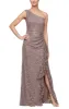 Regular - Long One Shoulder Lace Dress with Cascade Ruffle Detail sold by Alex Evenings