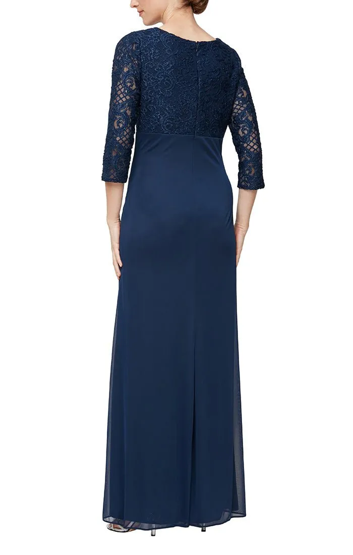 Empire Waist Lace & Mesh Dress with Surplice Neckline sold by Alex Evenings product image thumbnail 4