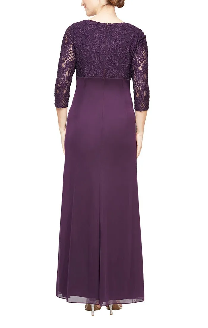 Empire Waist Lace & Mesh Dress with Surplice Neckline sold by Alex Evenings product image thumbnail 2