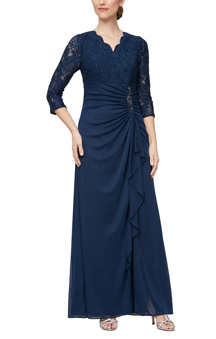 Empire Waist Lace & Mesh Dress with Surplice Neckline sold by Alex Evenings product image thumbnail 3
