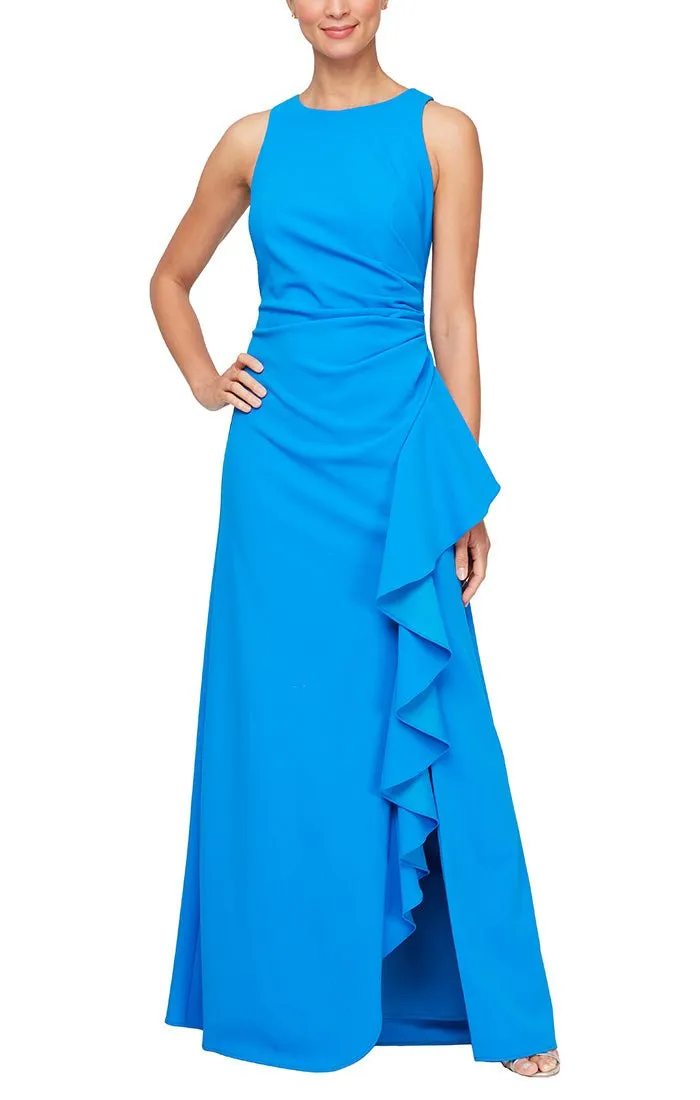 Regular - Sleeveless Stretch Crepe Dress with Cascade Ruffle Skirt Detail & Cutaway Neckline sold by Alex Evenings