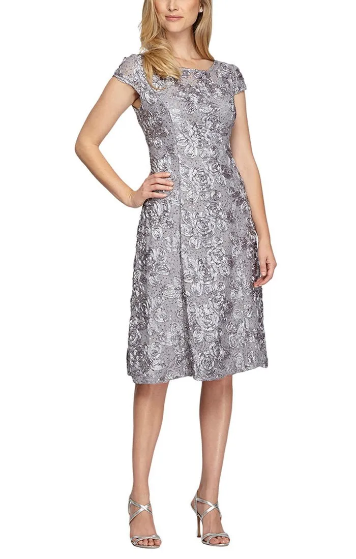 Regular - Rosette Sequin Lace Tea-Length Cocktail Dress with Cap Sleeves sold by Alex Evenings product image thumbnail 2