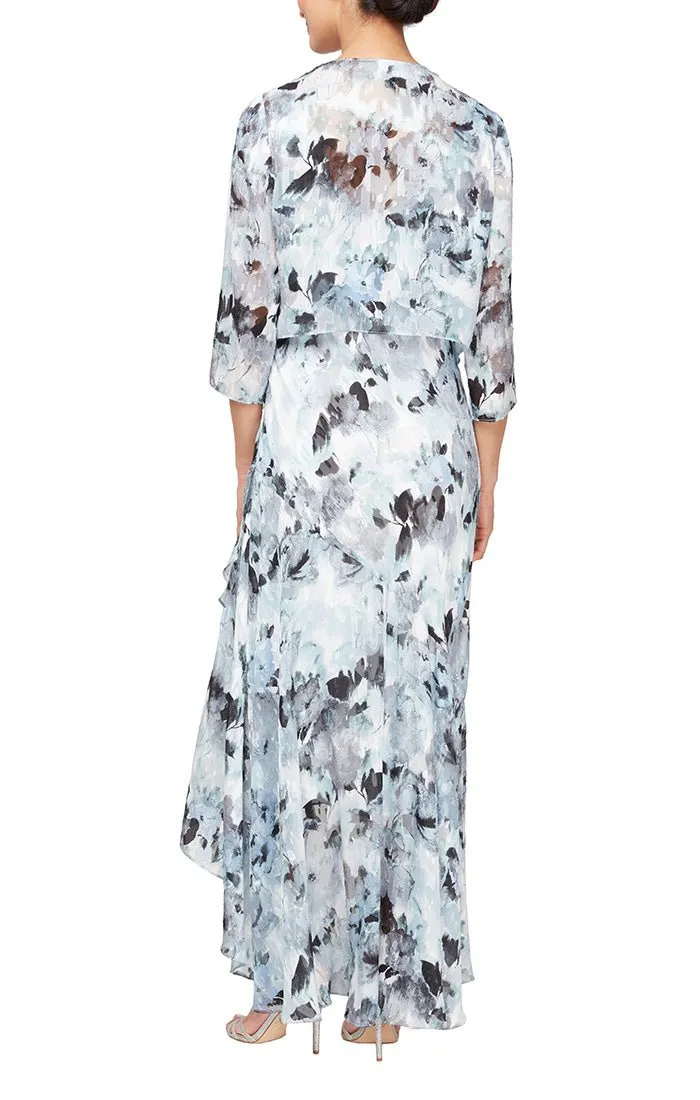 Regular - Tea-Length Floral Chiffon Jacket Dress with High/Low Tulip Hem Skirt sold by Alex Evenings product image thumbnail 3