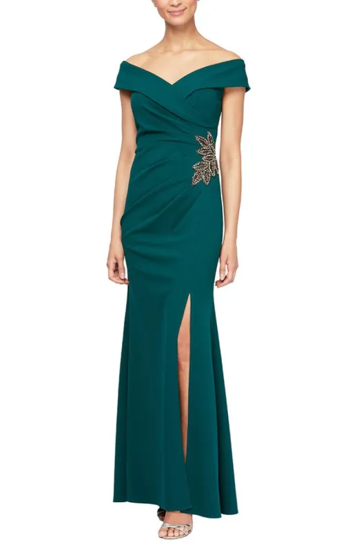 *Off-the-Shoulder Fit & Flare Gown with Surplice Sweetheart Neckline sold by Alex Evenings