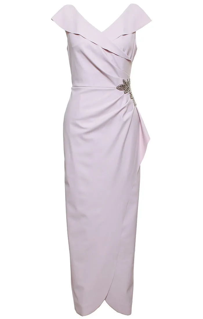 *Sleeveless Portrait Collar Sheath Dress wIth Embellishment Detail at Hip and Cascade Tulip Overlay Skirt sold by Alex Evenings product image thumbnail 3