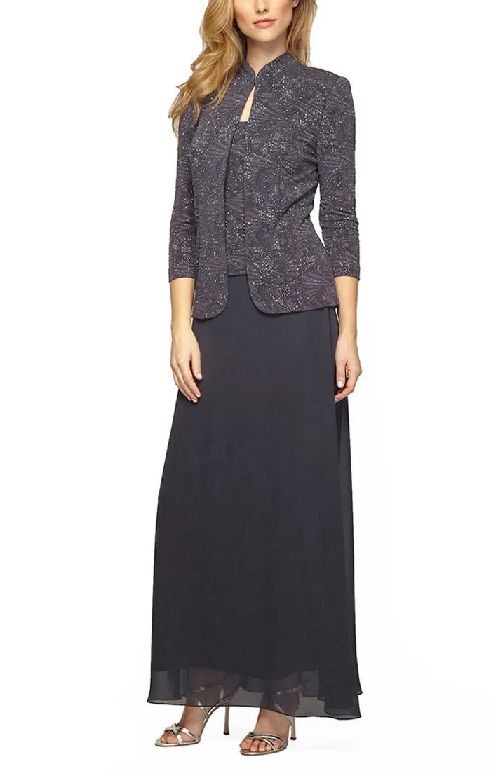 Petite Glitter Jacquard Knit Jacket Dress with Mandarin Neckline sold by Alex Evenings product image thumbnail 5