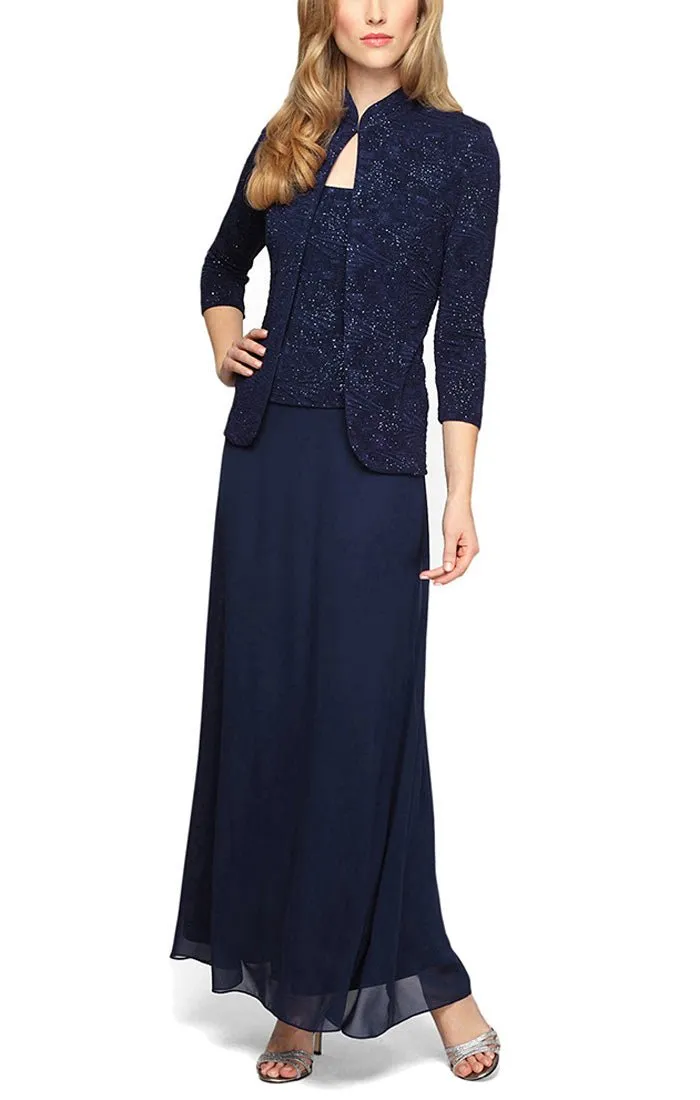Petite Glitter Jacquard Knit Jacket Dress with Mandarin Neckline sold by Alex Evenings product image thumbnail 3
