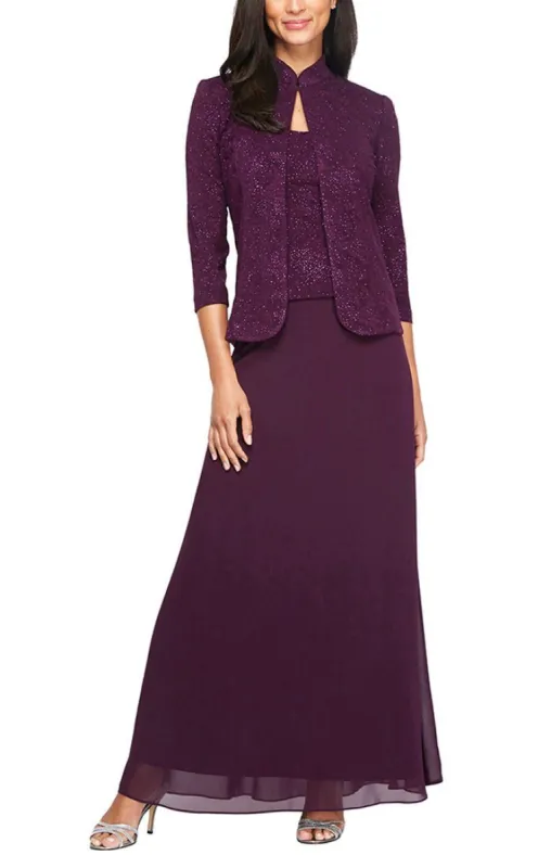 Petite Glitter Jacquard Knit Jacket Dress with Mandarin Neckline sold by Alex Evenings