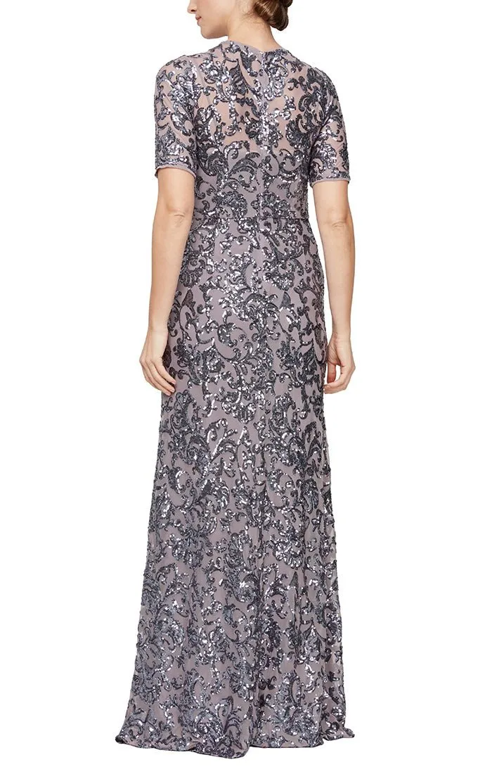 Sequin V-Neck Dress with Short Sleeves sold by Alex Evenings product image thumbnail 2