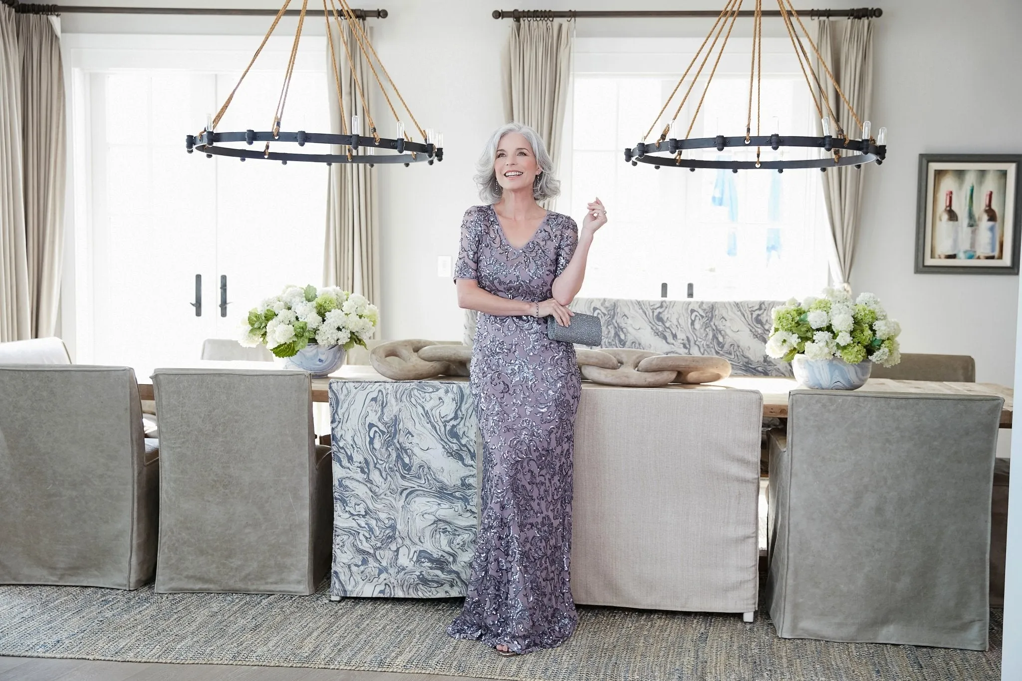 Sequin V-Neck Dress with Short Sleeves sold by Alex Evenings product image thumbnail 3