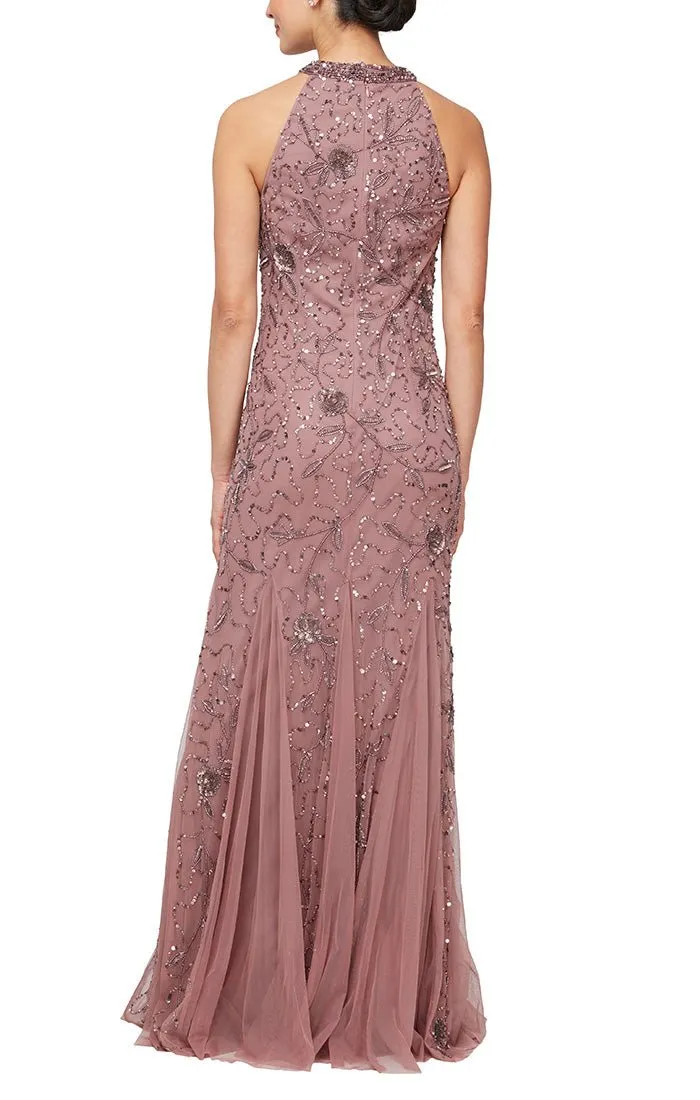 Regular - Halter Neck Hand Beaded Fit & Flare Gown with Godet Detail sold by Alex Evenings product image thumbnail 2