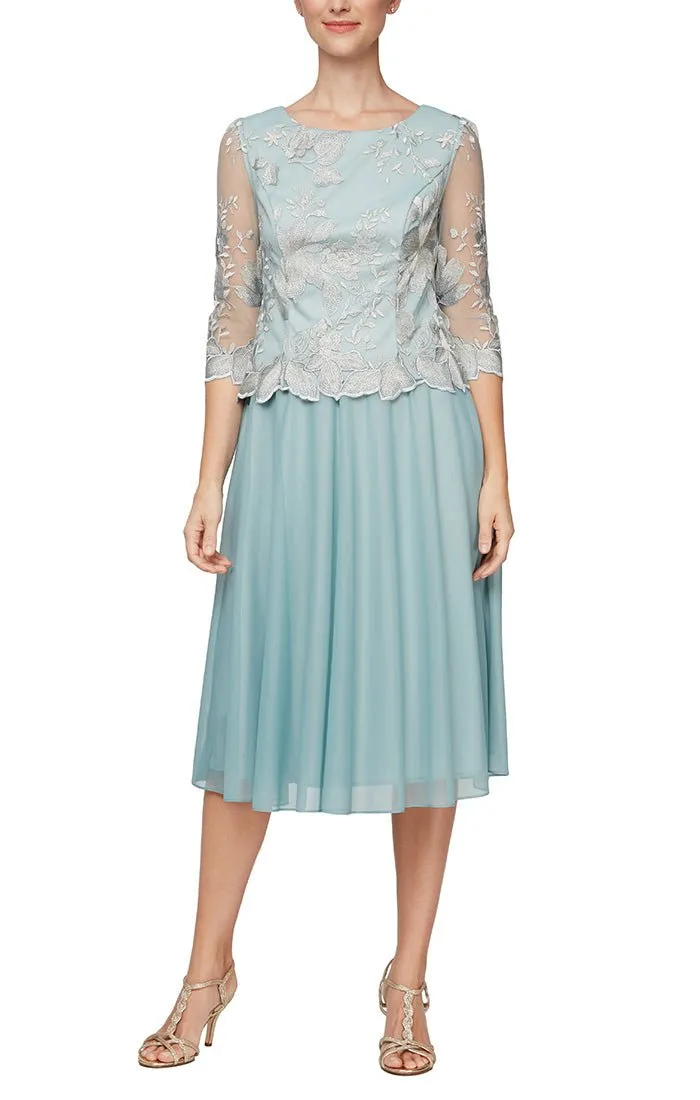 Petite Embroidered Tulle Dress with Illusion Sleeves & Scallop Trim sold by Alex Evenings product image thumbnail 2