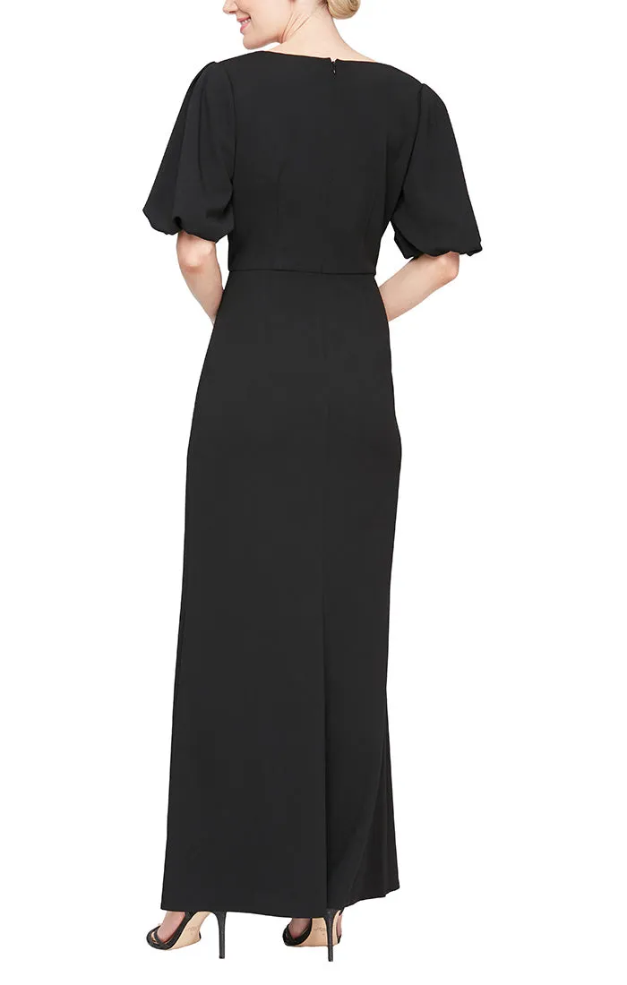 Regular - Square Neck Stretch Crepe Gown with Short Balloon Sleeves and Front Slit sold by Alex Evenings product image thumbnail 2