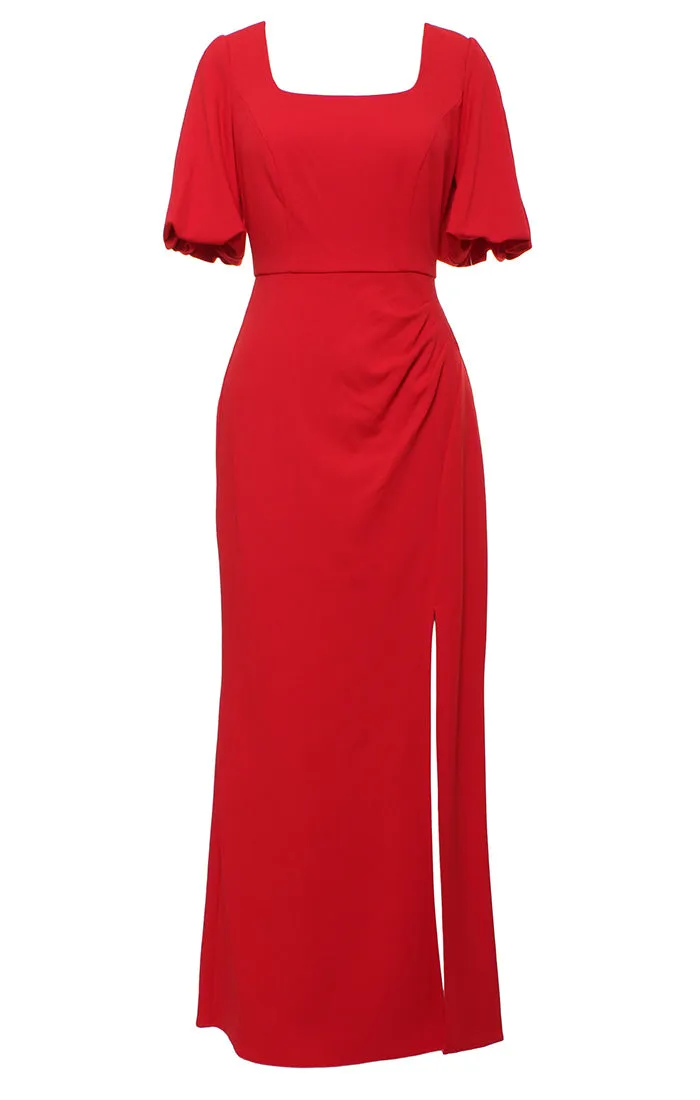 Regular - Square Neck Stretch Crepe Gown with Short Balloon Sleeves and Front Slit sold by Alex Evenings product image thumbnail 3